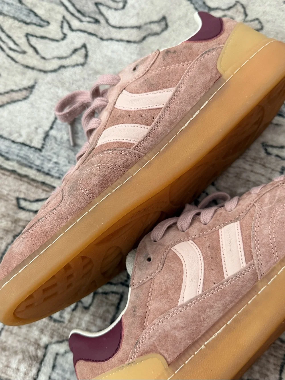 Coolway Pink Suede Low-Top Sneakers with Gum Sole